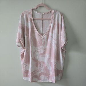 Pink and White Women's Short Sleeve Top